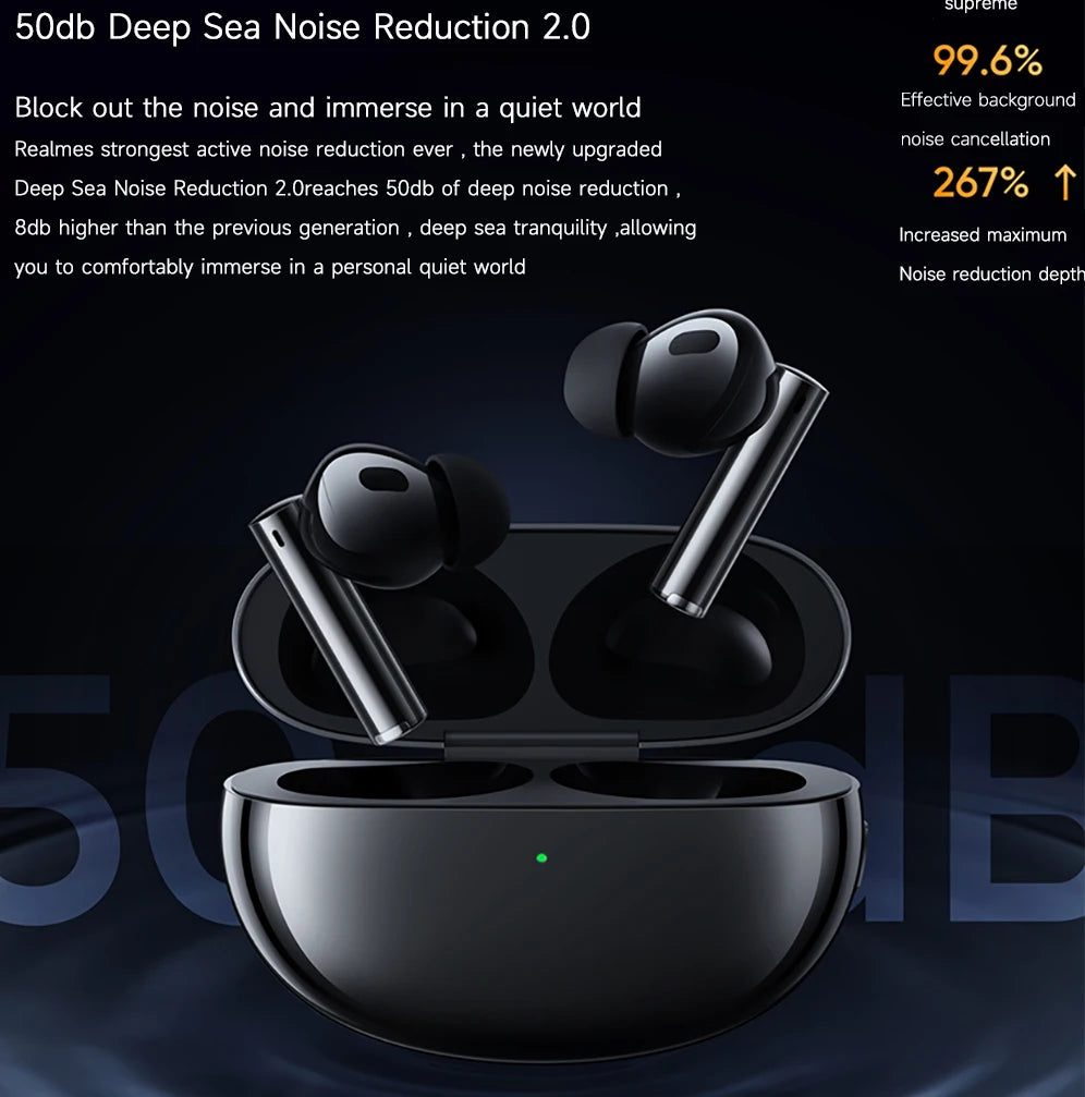 Global Version realme Buds Air 5 Pro Bluetooth Earphone 50dB Active Noise Cancelling LDAC Bluetooth 5.3 Wireless Headphone New