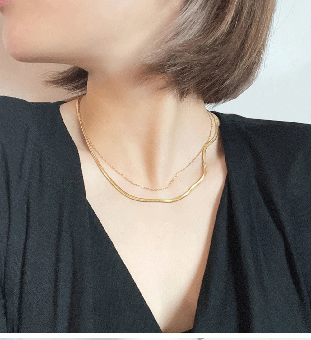 Fashion Unisex Snake Chain Women Necklace Choker Stainless Steel Herringbone Gold Color Chain Necklace for Women Jewelry Gift