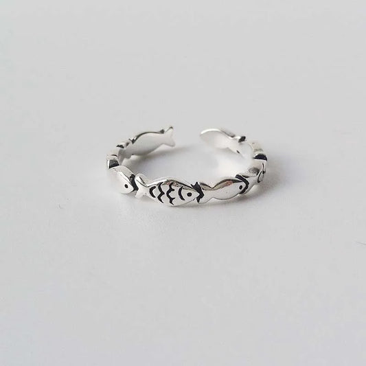 Vintage Silver Color Fish Couple Rings for Women Lover Fashion Creative Adjustable Opening Finger Ring Jewelry Valentines Day