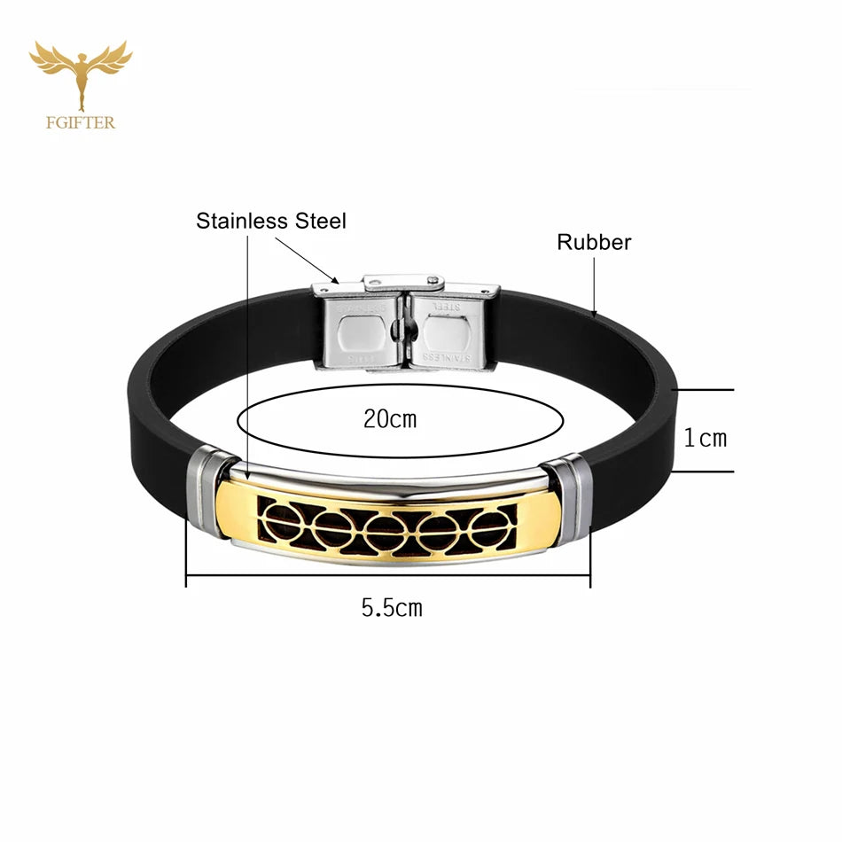 High Quality Stainless Steel Bracelets for Men Anti-static Black Rubber Wristband Geometric Accessories Women Fashion Jewelry