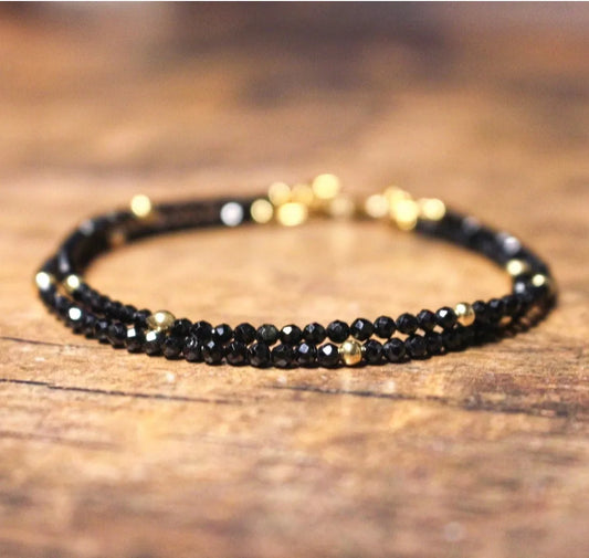 Black Tourmaline Bracelet, Empath Protection Bracelet for Women, Dainty Black Tourmaline Jewelry, Black Tourmaline Crystal