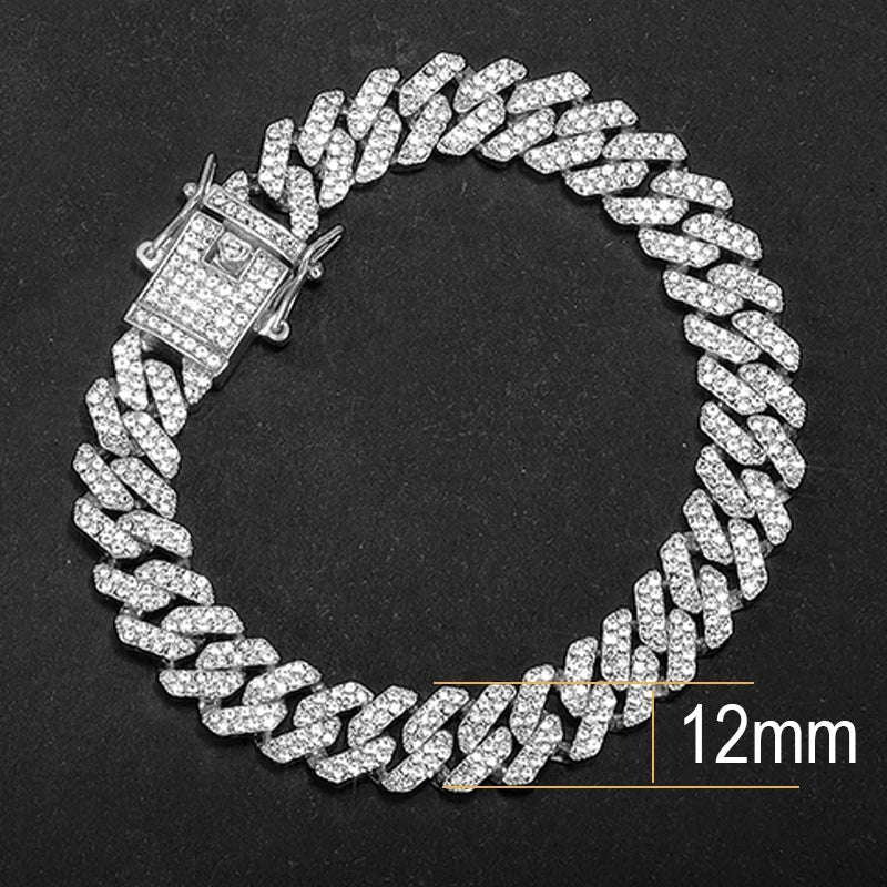 14mm Crystal Miami Iced Out Cuban Link Chain Bracelet For Men&Women Full Rhinestones Charms Hip Hop Jewelry Chain wholesale Gift