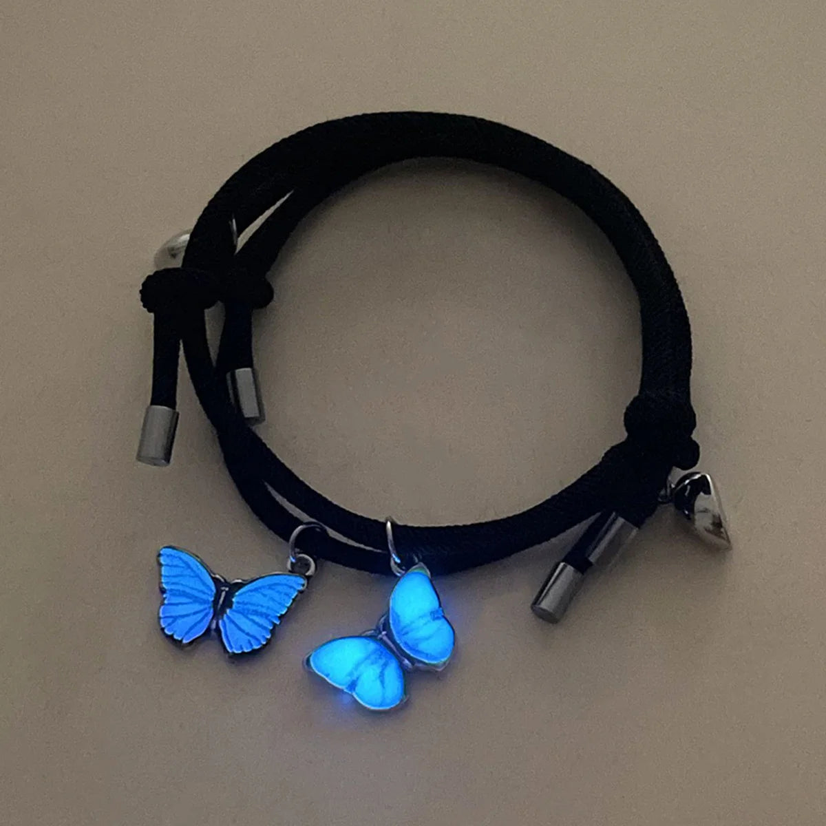 2 PCS/Set Butterfly Couples Pendant Luminous Bracelet For Women Lover Black Rope Charm Friendship Girlfriend Party Jewelry Gift