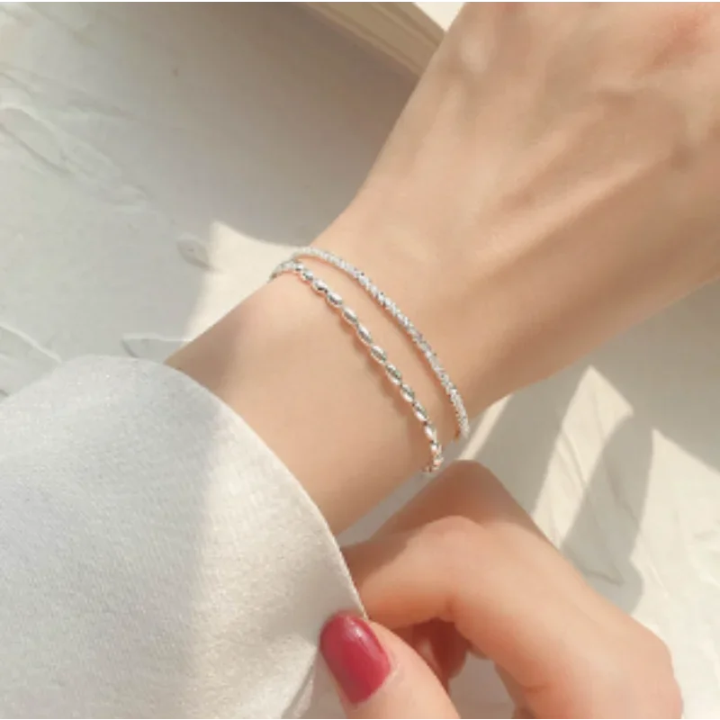 925 Sterling Silver Double Layer Pearl Bracelet for Women Girl Design Bead Korean Jewelry Dropshipping Charm Bracelet