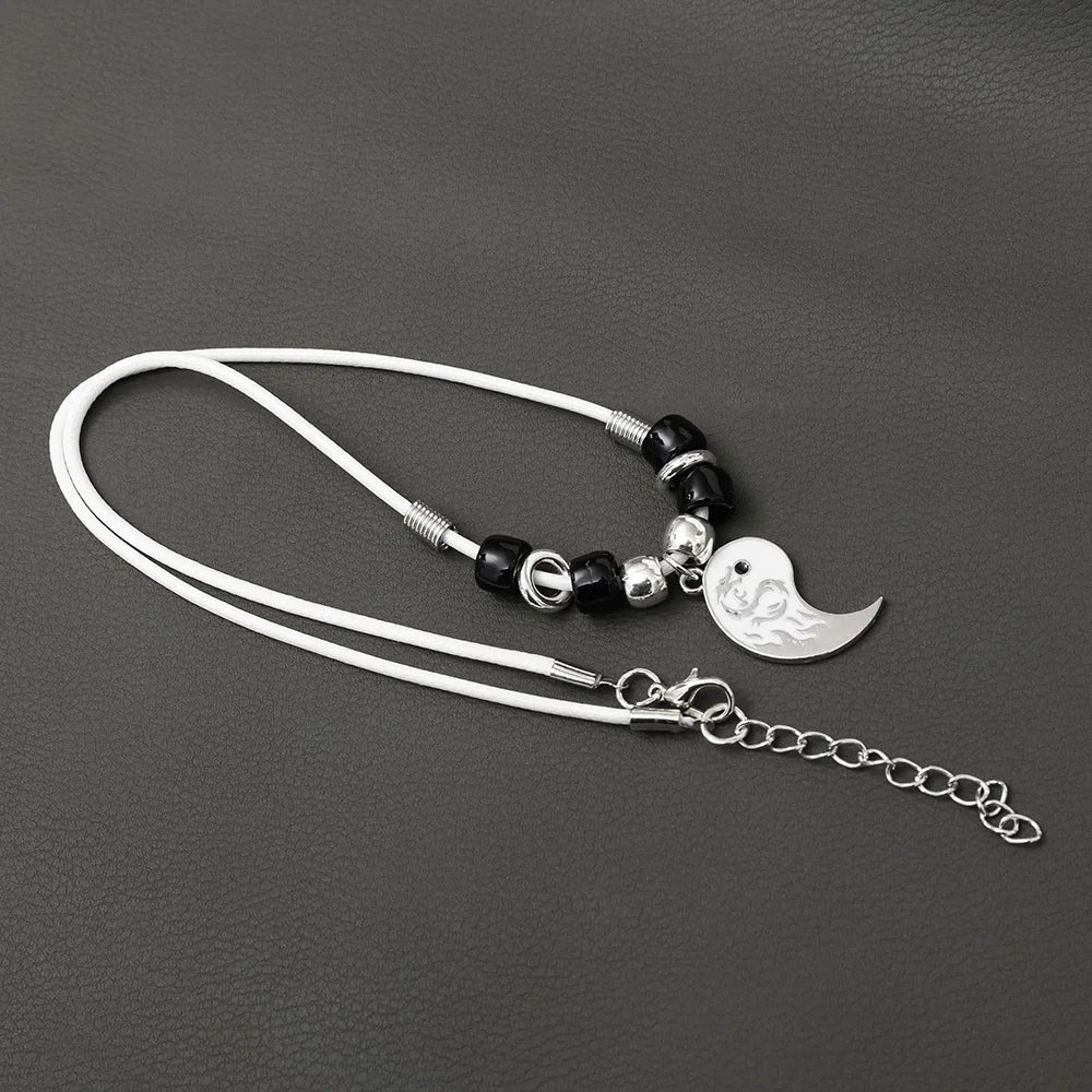 2/4Pcs Tai Chi Yin Yang Couple Bracelets Necklaces Set Pendant Adjustable Braid Chain Bracelet Matching Lover Bracelets Choker