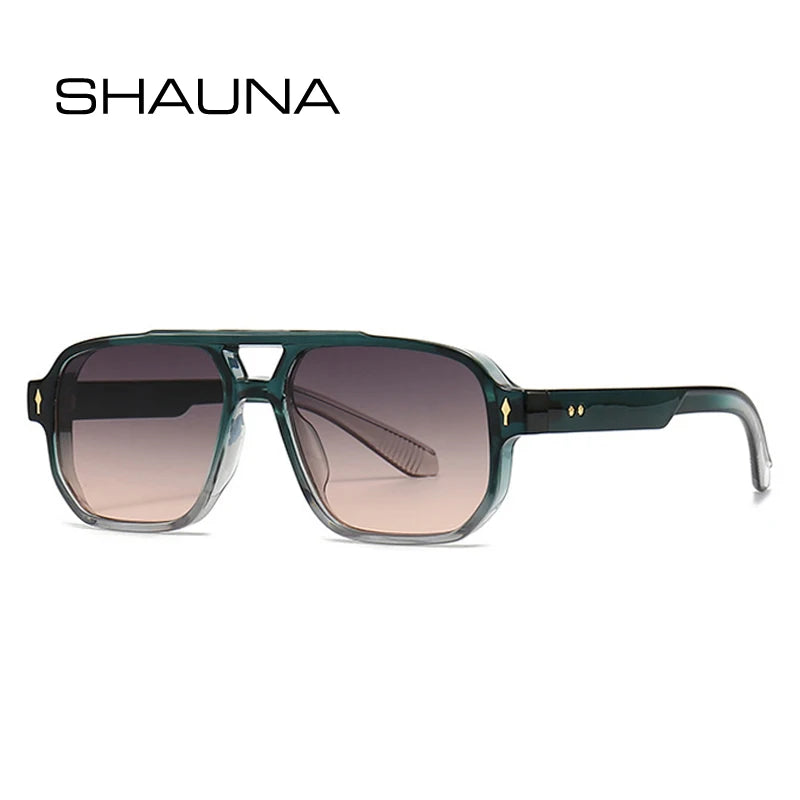 SHAUNA Retro Double Bridges Square Sunglasses Women Gradient Shades UV400 Fashion Brand Designer Rivets Men Sun Glasses