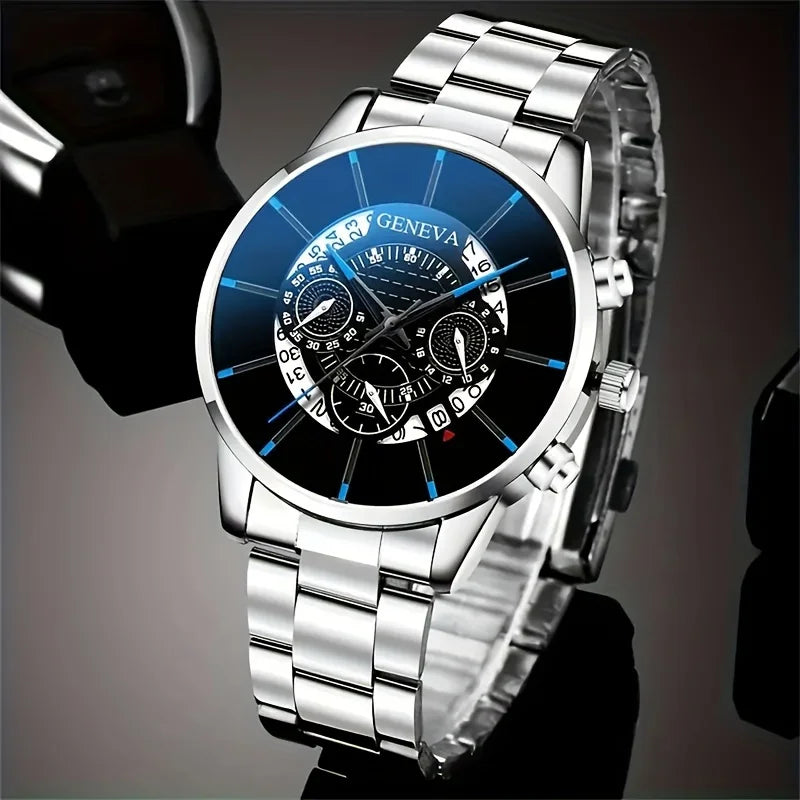 1/3pcs/set, Fashion Men's Business Calendar Watch & Bracelet & Eagle Pendant Necklace, Ideal Gift Choice