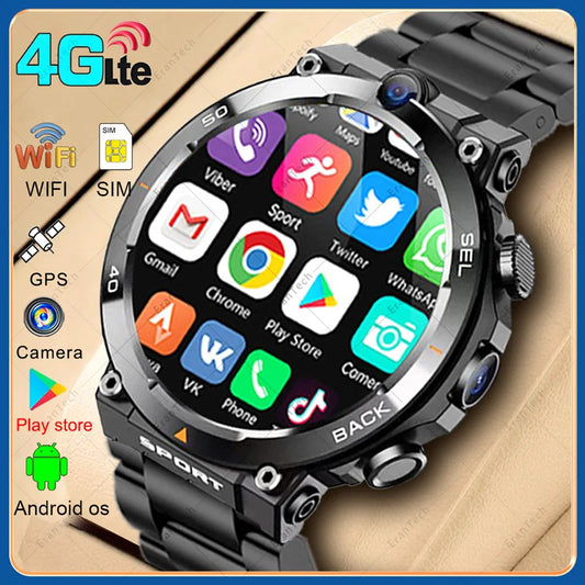 4G SIM Card Smart Watch 2024 Android OS 16G ROM GPS Wifi HD Dual Cameras Video Calls Recording Google Play SmartWatch for Men