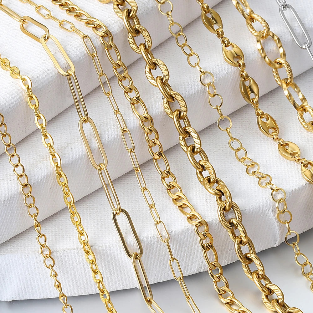 2Meters/1Meter Stainless Steel Chain High Quality Gold Color Chains for Bracelet Necklace Jewelry Making DIY Findings Wholesale