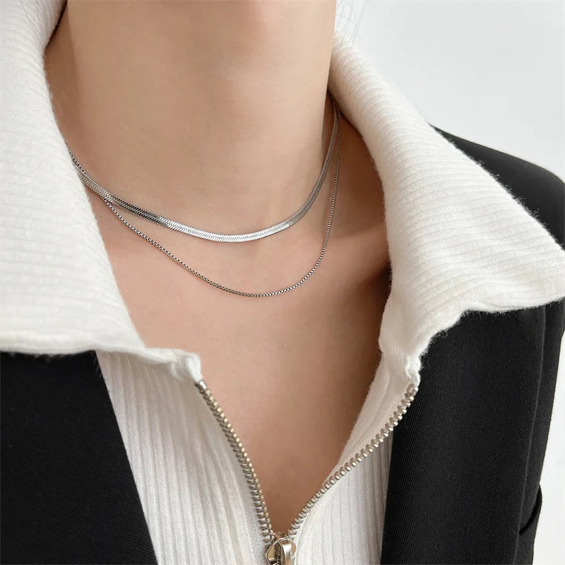 Fashion Multilayer Snake Chain Necklaces For Women Gold Color Herringbone Choker Clavicle Neck Chains 2023 Trendy Jewelry Gifts