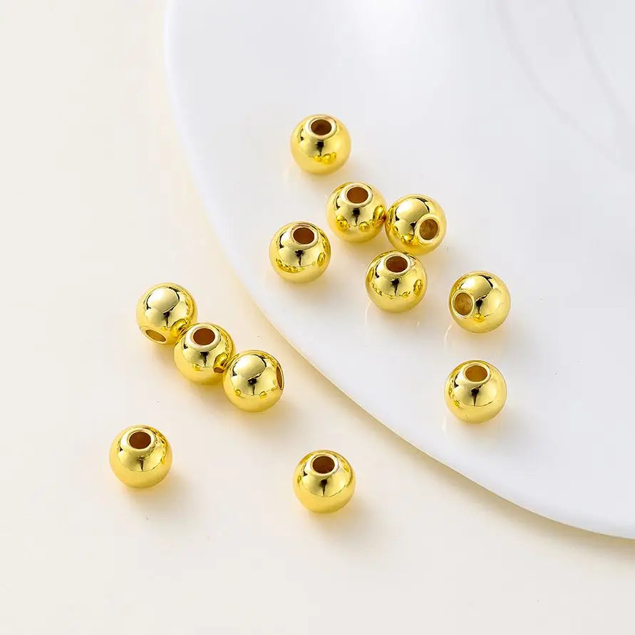 2-6mm 14k/18k Gold Plated Smooth Round Ball Brass Beads Loose Spacer Beads For DIY Jewelry Making Necklace Wholesale Findings