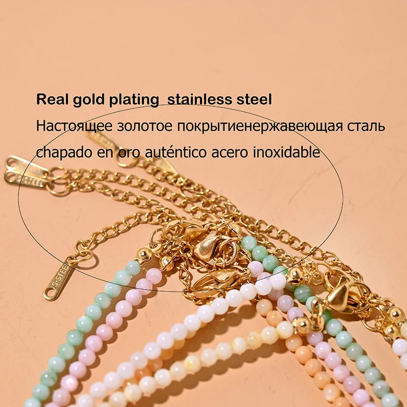 MOON GIRL Mother of Pearl Beads Heart Choker Fashion Dyed Natural Shell Necklace for Women Stainless Steel Collares Femme