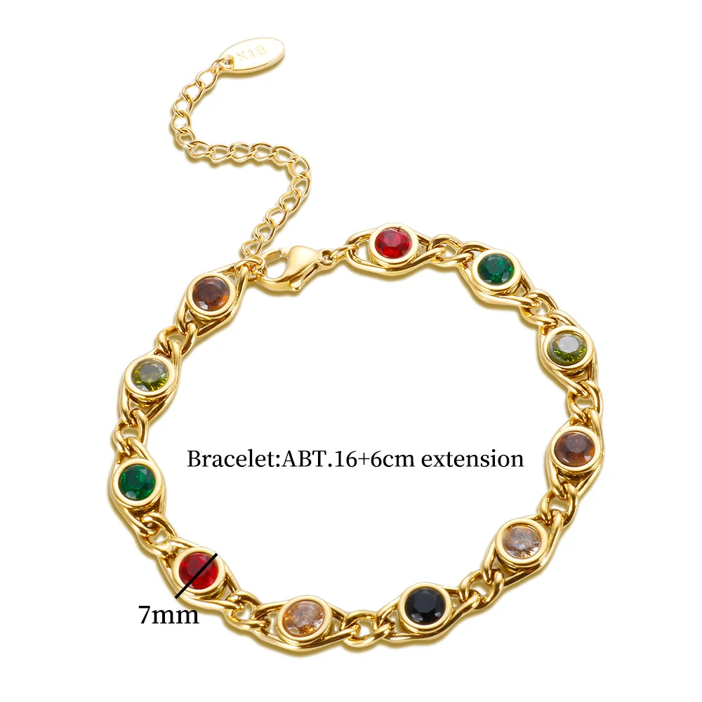 Exquisite Colorful Zircon Bracelet Stainless Steel Gold Plated Jewelry for Women Fade Resistant Wholesales Luxury Trendy Gift