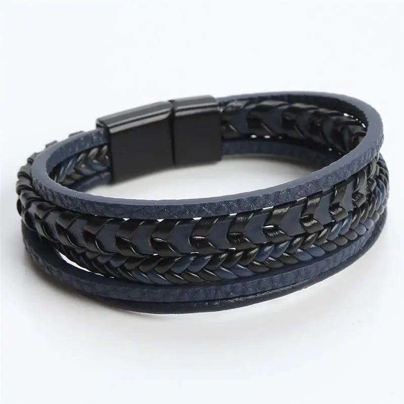 Classic Hand-Woven Leather Bracelet 19/21/23cm Multilayer Leather Men Bracelets Punk Bangle for Friend Charm Jewelry Gifts