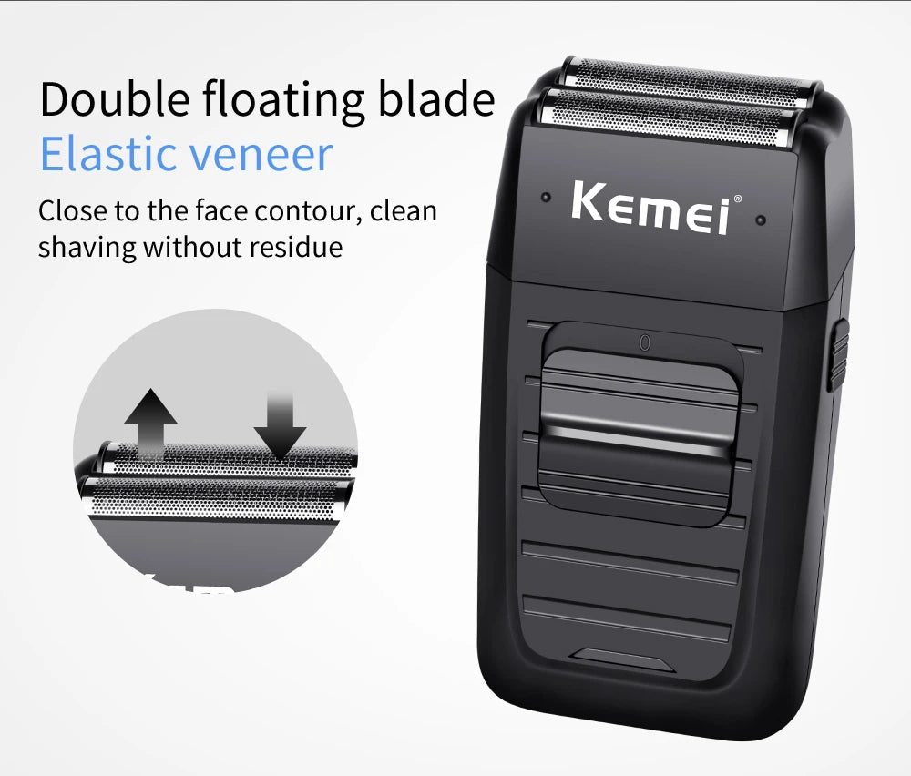 Kemei-1102 Rechargeable Cordless Shaver for Men Twin Blade Reciprocating Beard Razor Face Care Multifunction Strong Trimmer