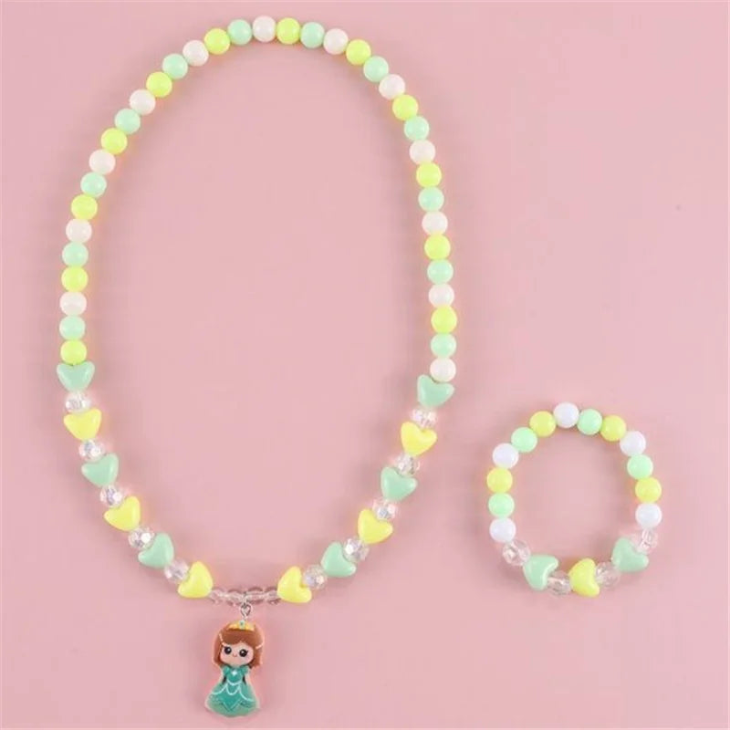 Cute Rabbit Pendant Necklace For Girls Bear Heart Beads Necklace For Children Fashion Jewelry Accessories 2023 Wholesale Trendy