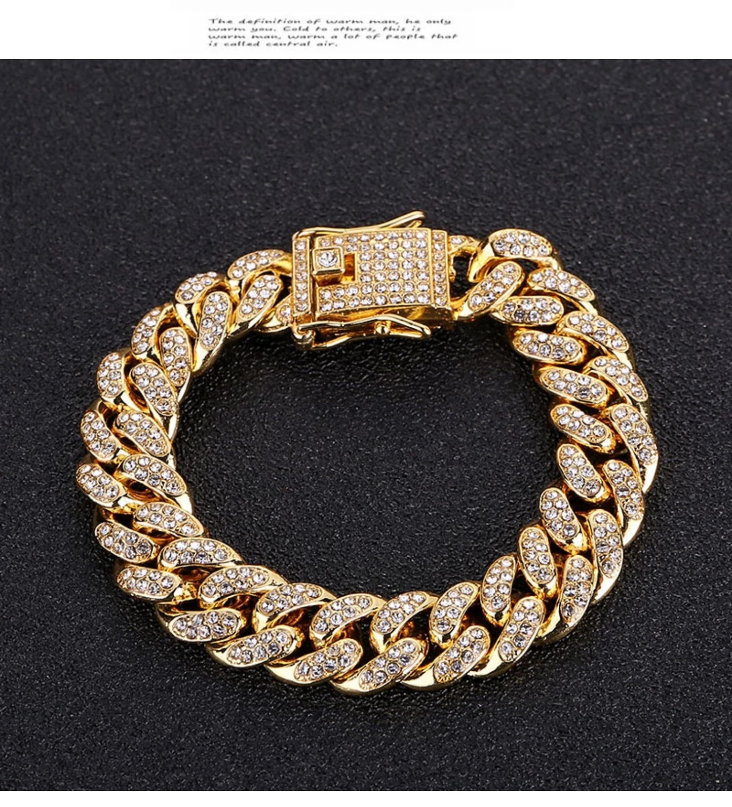 14mm Crystal Miami Iced Out Cuban Link Chain Bracelet For Men&Women Full Rhinestones Charms Hip Hop Jewelry Chain wholesale Gift