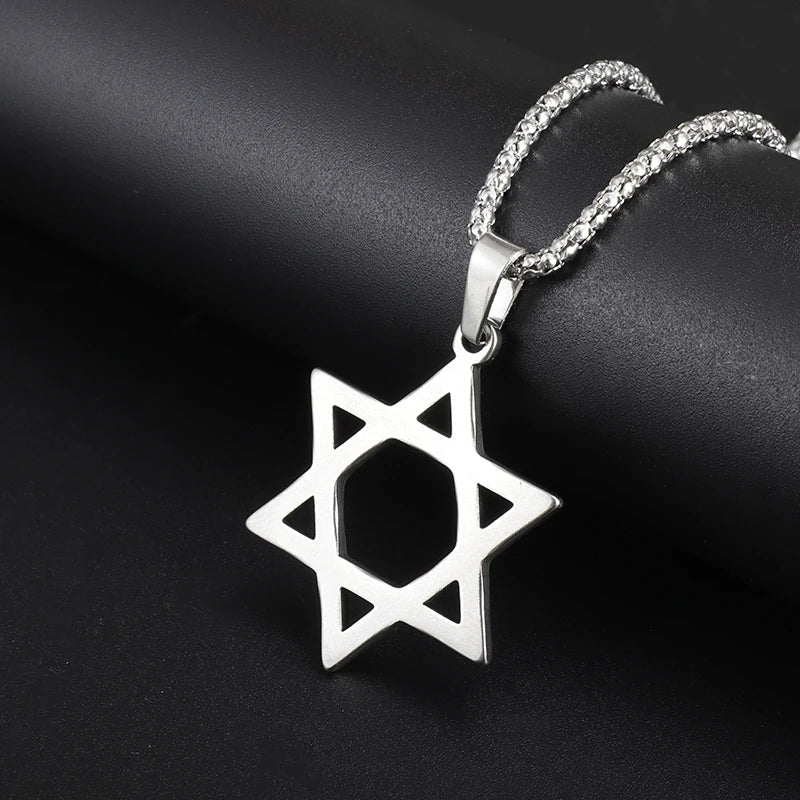 Trendy Classic Hexagram Star of David Pendant Jewish Religious Stainless Steel Necklace Men\\\\'s Casual Amulet Jewelry Gift