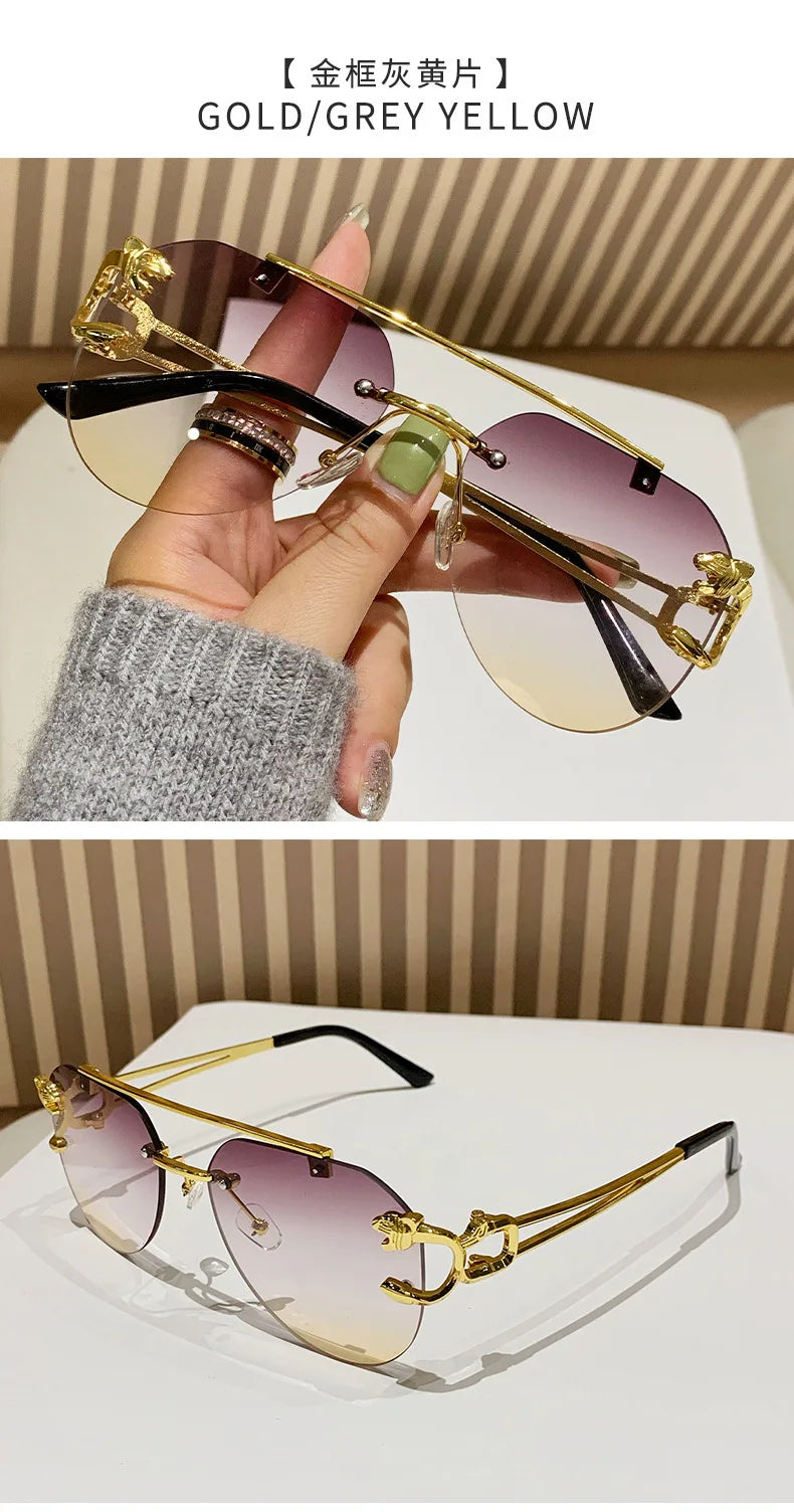 Frameless luxury brand pilot sunglasses high quality metal gradual change sunglasses cycling sunglasses