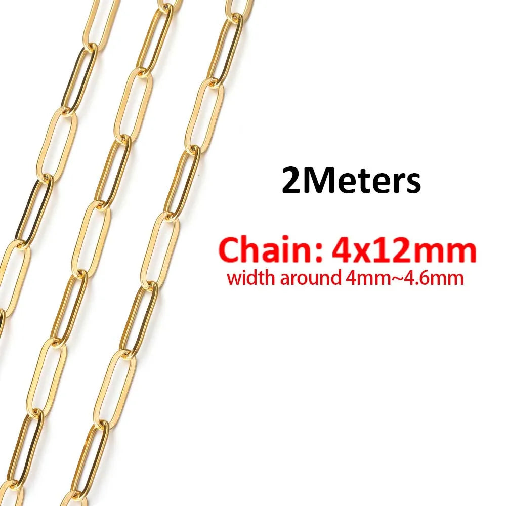 2Meters/1Meter Stainless Steel Chain High Quality Gold Color Chains for Bracelet Necklace Jewelry Making DIY Findings Wholesale