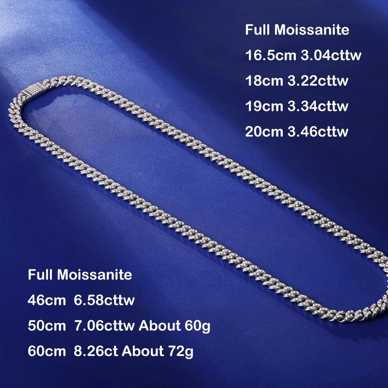 EWYA 100% Real Full Moissanite Cuban Neck Chain Necklace for Men Women 8mm S925 Sterling Silver Hip Hop Diamond Tennis Necklaces