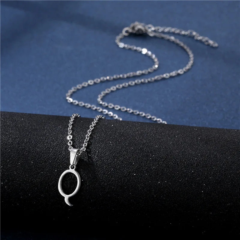 Fashion Initial Letter Pendant Necklace for Women Simple Stainless Steel Letter Glossy Clavicle Chain Choker Necklaces Jewelry