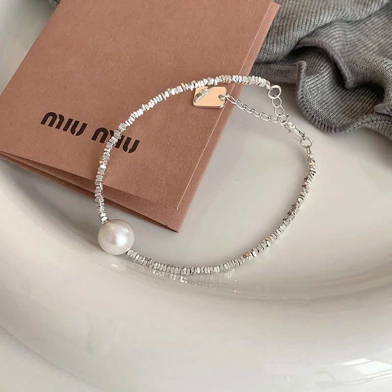 VENTFILLE 925 Sterling Silver Pearls Bamboo Knots Bracelet for Women Girl Simple Korean Jewelry Birthday Gift Dropshipping