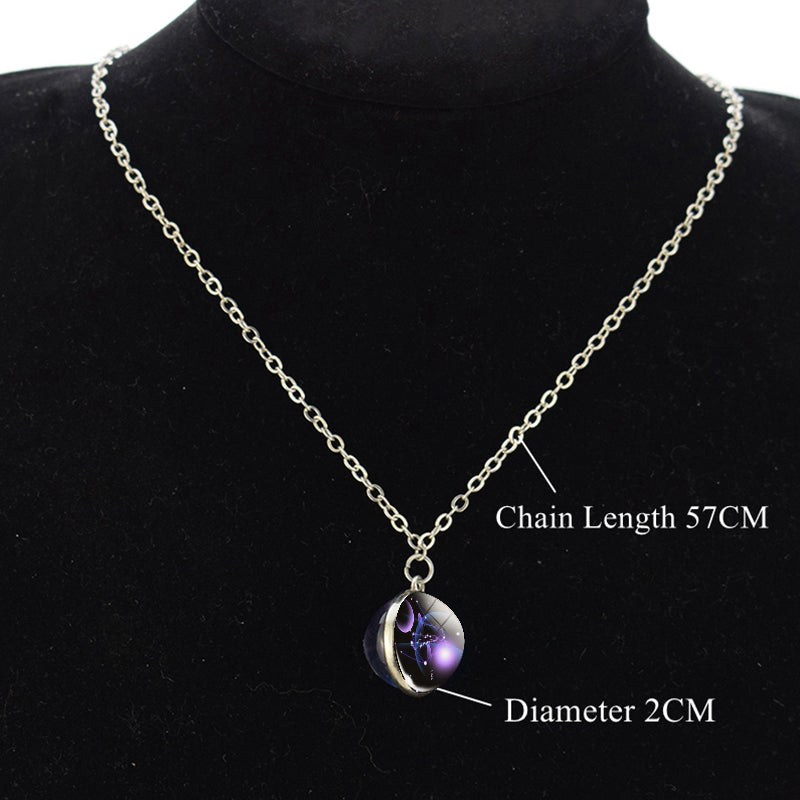 12 Constellation Necklace Starry Sky Luminous Zodiac Glass Ball Pendant Necklace Christmas Gift for Men Women