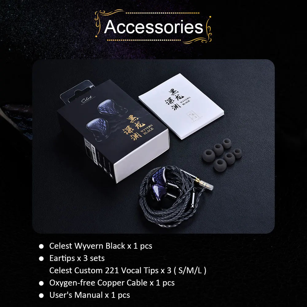 Kinera Celest Wyvern Black Dragon In-Ear HiFi Earphones 10mm LCP Dynamic Driver Music Earbuds with Detachable 2-pin 3.5mm Cable