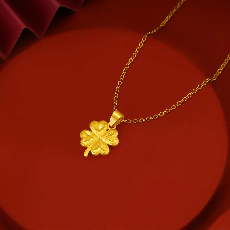 14 K Gold Color Lucky Clover Pendant Necklace for Women Fine Jewelry Genuine Solid Gold Color for Women Wedding Luxury Jewelry