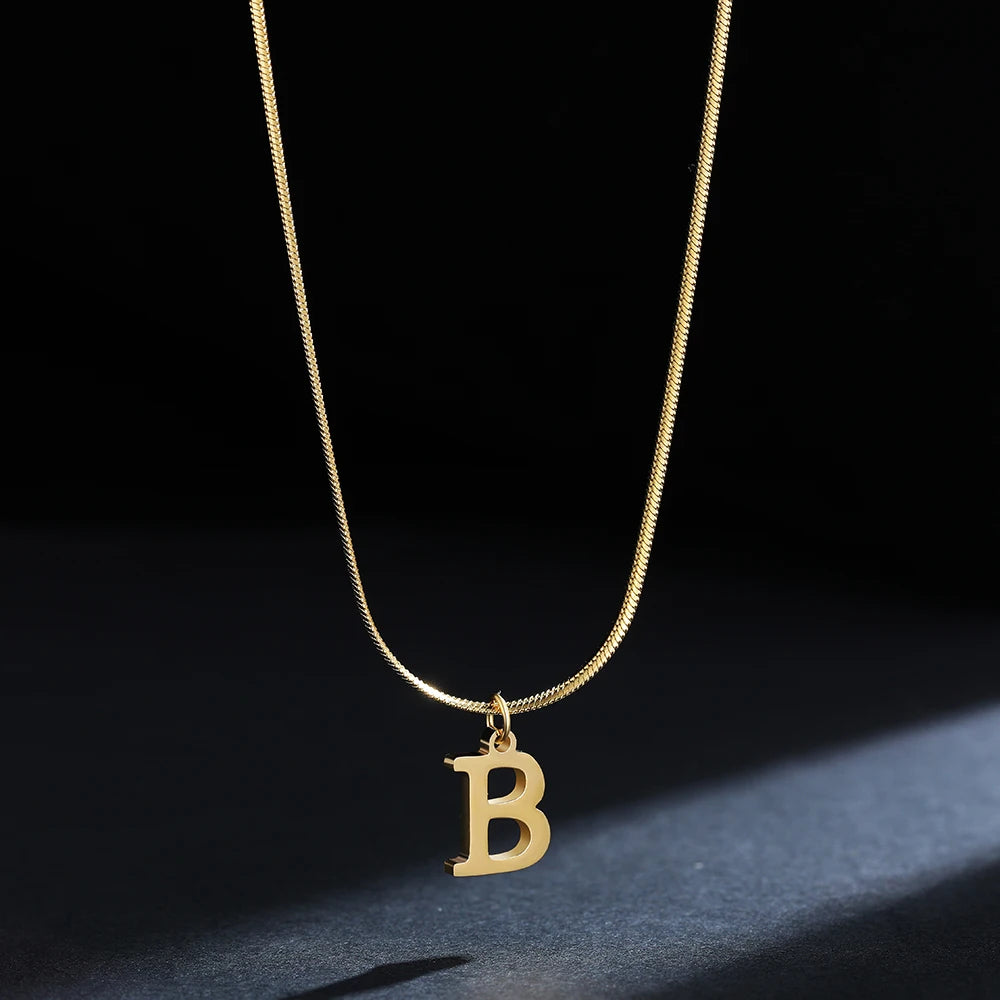 A-Z Alphabet Gold Plated Stainless Steel Pendant Necklace for Women Snake Chain Initial Letter Clavicle Necklaces Collar Jewelry