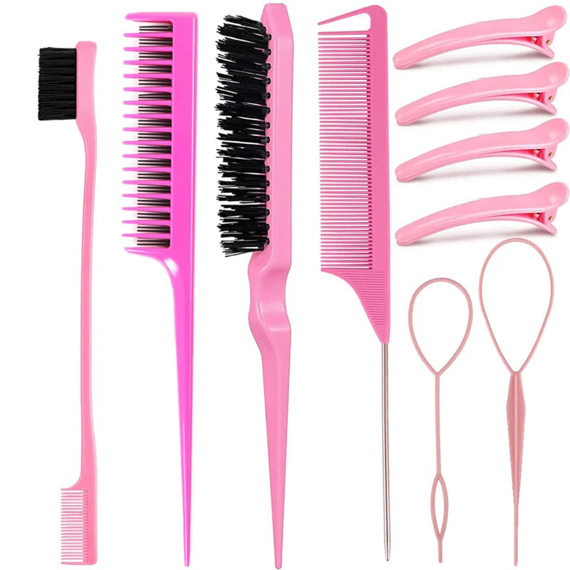 10pcs Hair Styling Comb Set Teasing Hair Brush Triple Teasing Comb Rat Tail Combs Edge Brush Hair Tail Tools Braid Tool Loop