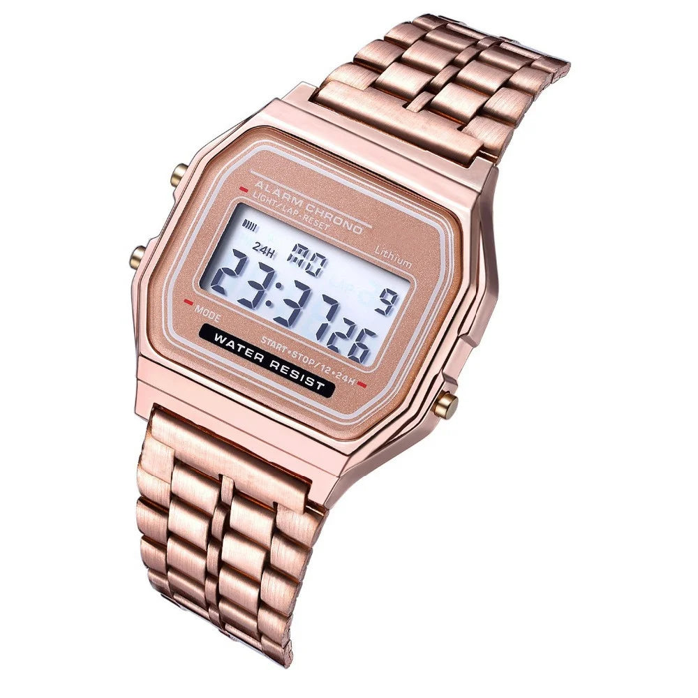 Luxury  F911W Steel Band Vintage Small Square Male and Female Couple Watches Electronic Wrist Band Clock