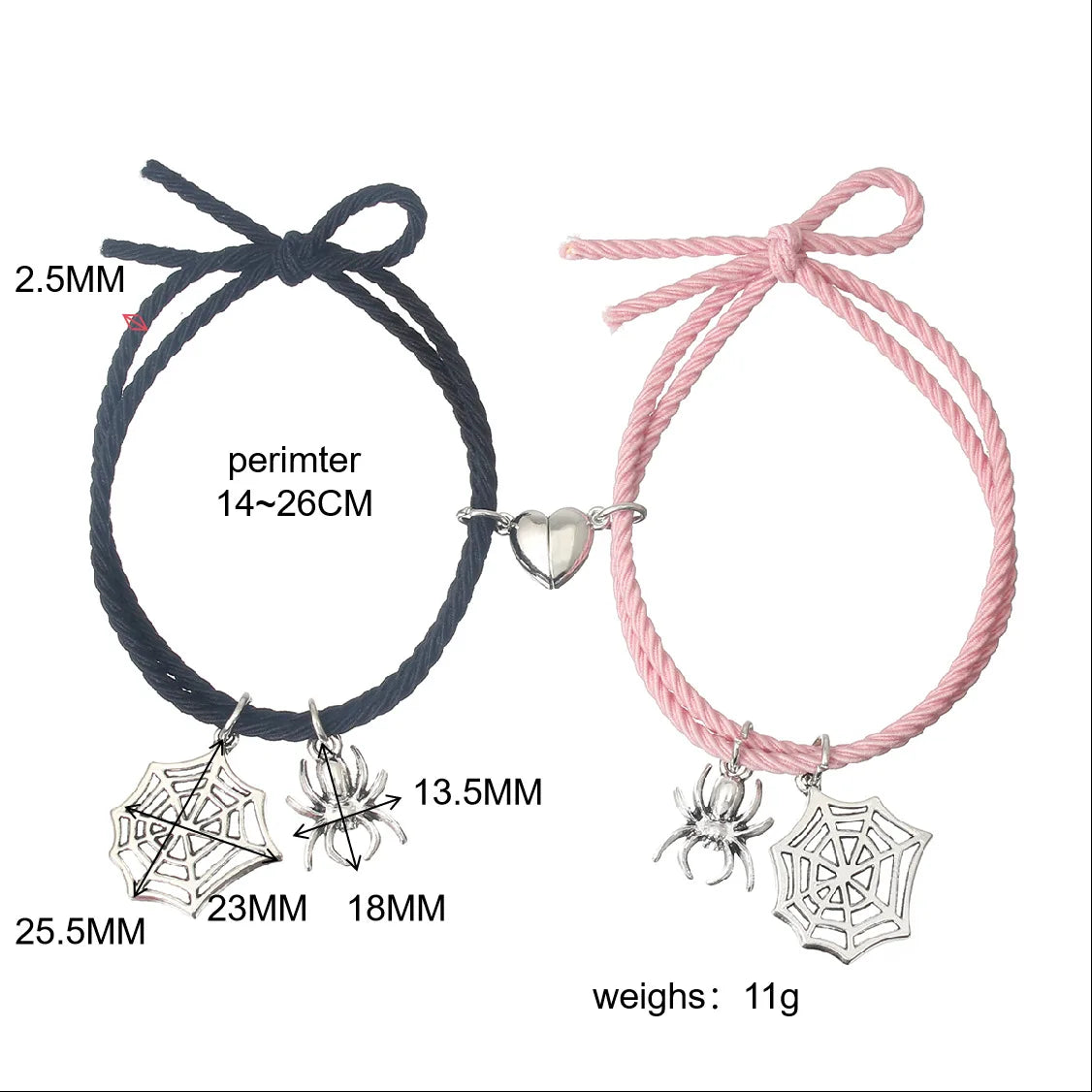 2Pcs Creative Heart Magnetic Matching Couple Bracelets for Women Men Cute Cartoon Ghost Pendant Bracelet BFF Friendship Jewelry