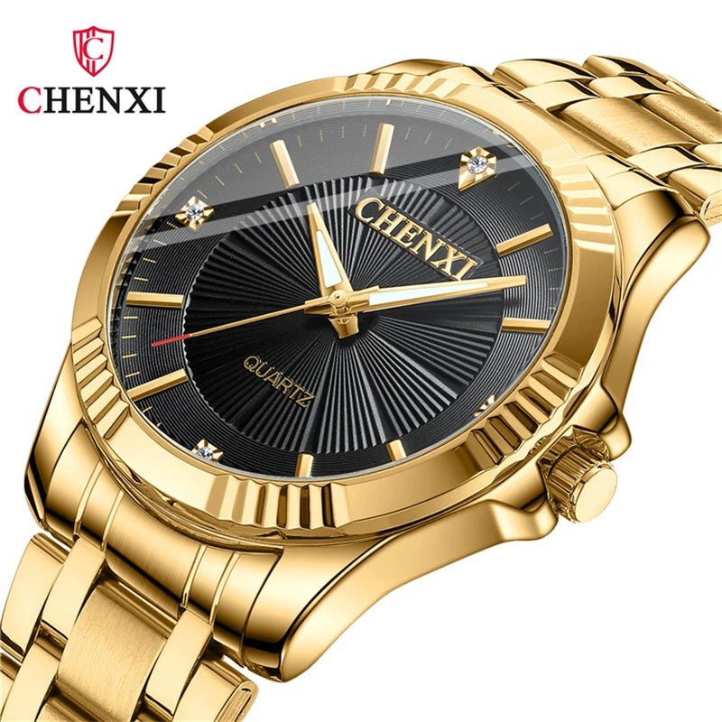 CHENXI 050A Brand Luxury Gold Dress Watches Stainless Steel Unique Golden Woman Men Business Quartz Wristwatch Waterproof