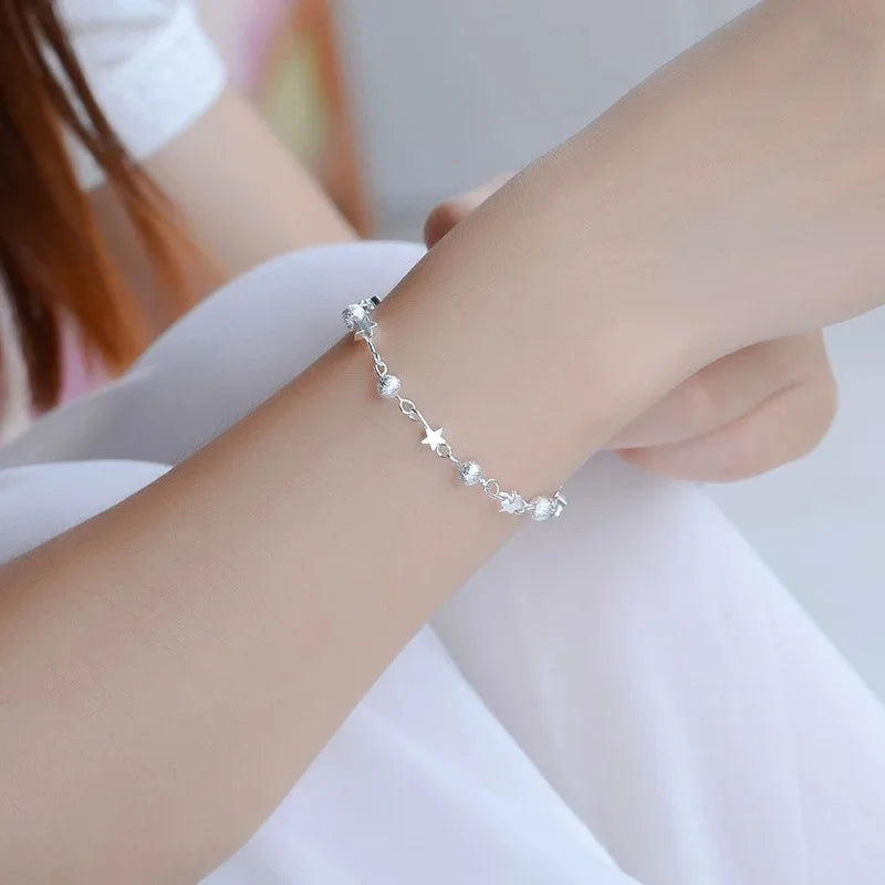 Fashion 925 Sterling Silver Bracelets for Women Small Star Fresh Bracelet Personality Round Bead Bracelet Jewelry Accessories