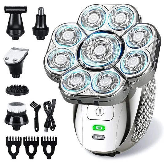 4D Head Shavers for Bald Men, Upgraded 9 Floating Heads 6-in-1 Rechargeable Waterproof Wet Dry Bald Head Shavers for Men