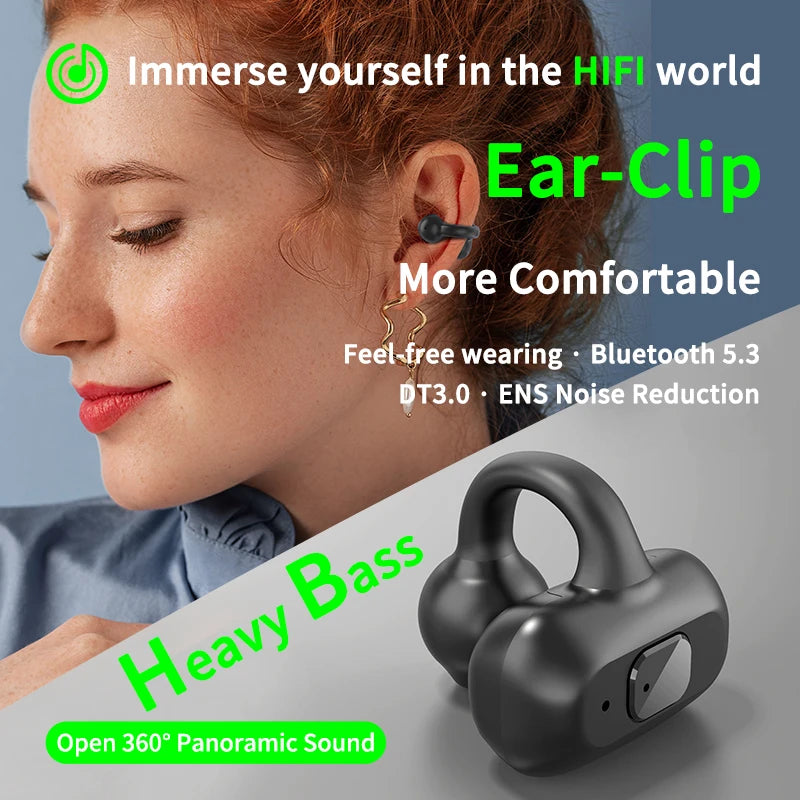 Ear-Clip Wireless Earphone HIFI Heavy Bass Surround Stereo Sound TWS Bluetooth 5.3 Headsets With Mic DT3.0 For Sports Game Music