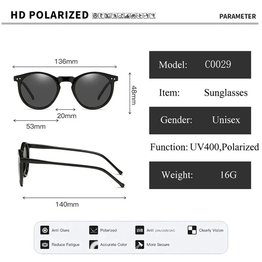 2024 Polarized Sunglasses Men Women Brand Designer Retro Round Sun Glasses Vintage Male Female Goggles UV400 Oculos Gafas De Sol