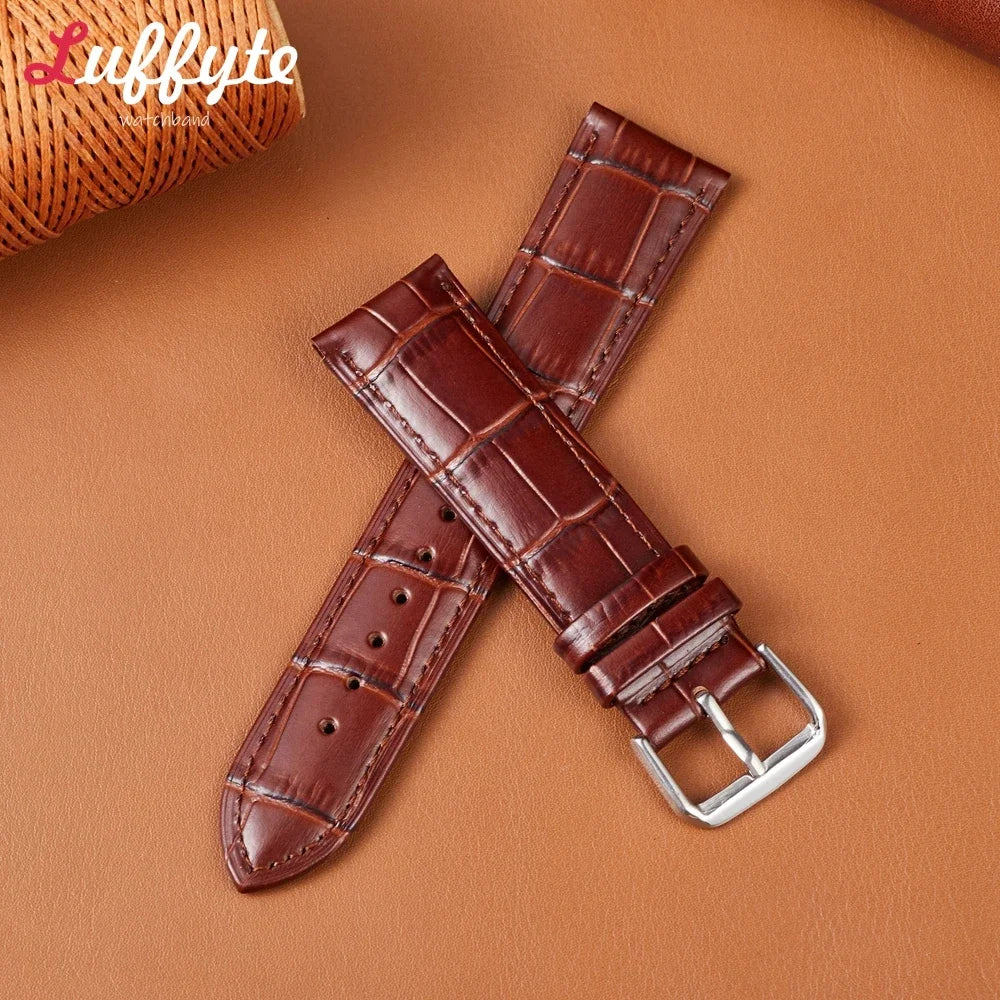 Genuine Cow Leather Strap 18mm 20mm 22mm 24mm Bamboo Crocodile Pattern design Men Business Replacement Watchband