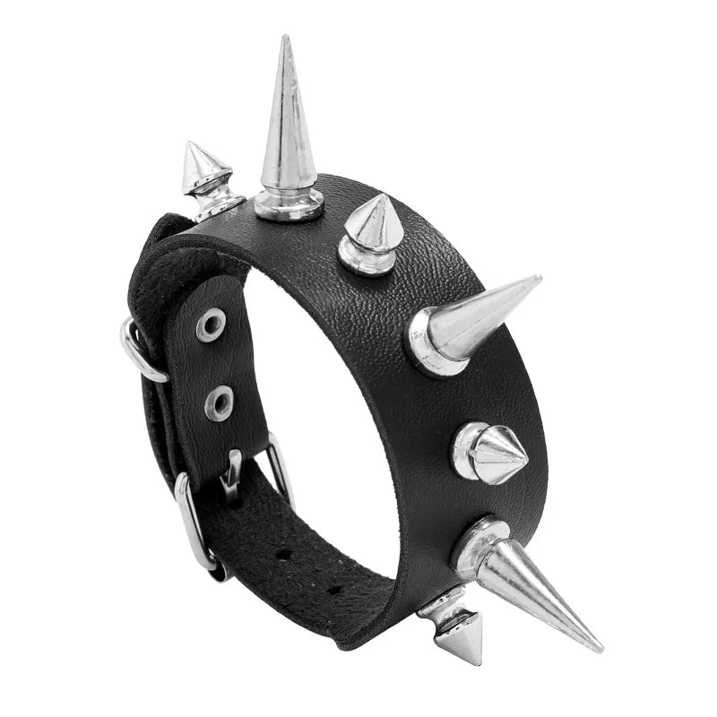 DIEZI Personality Hip Hop Men Spiked Rock Bracelet Bangle Women Vintage Punk Cosplay Black PU Leather Wrap Bracelet New Jewelry