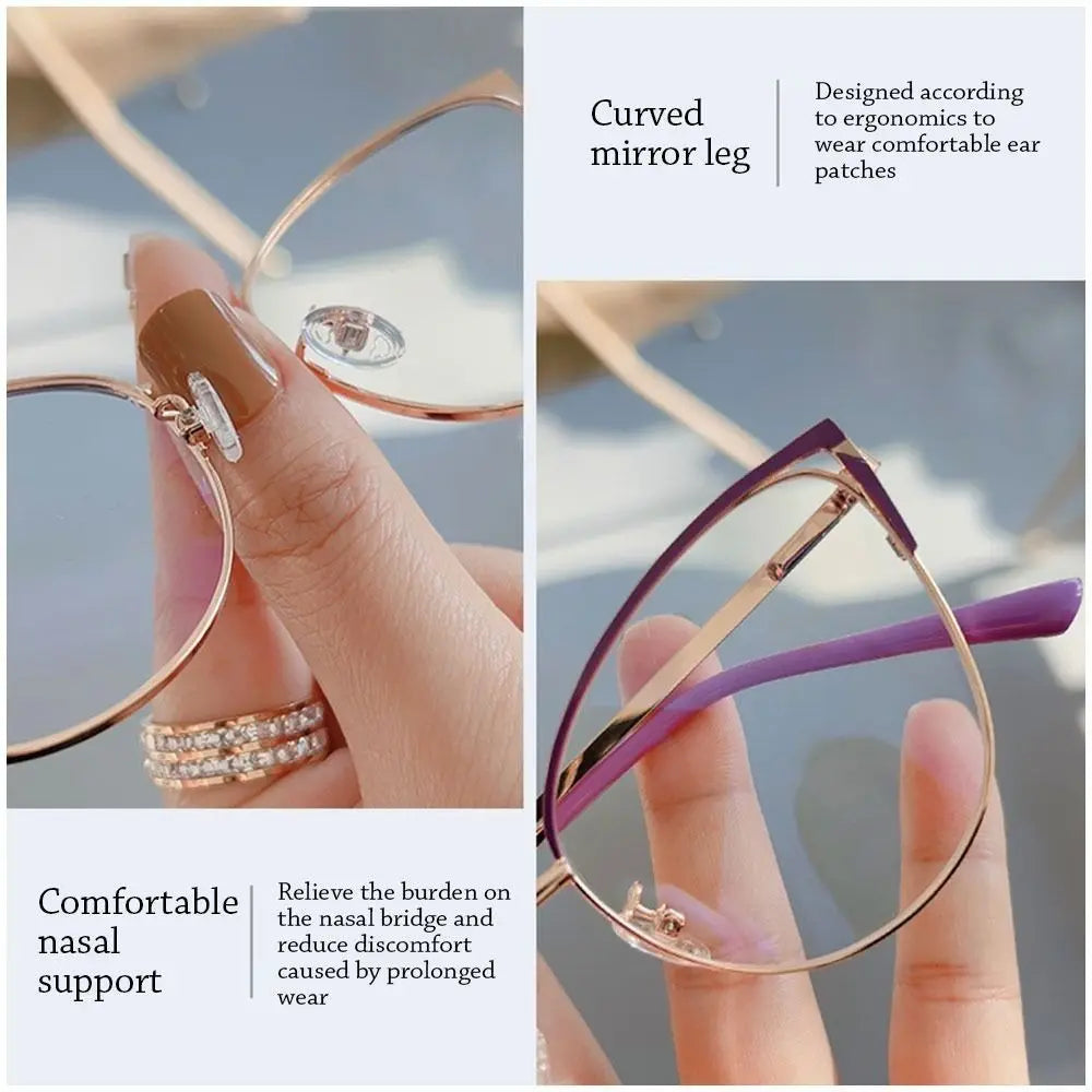 Blue Metal Light Blocking Women Designers Eyeglasses Optical Spectacle Computer Eye Protection Glass Fashion Eyewear