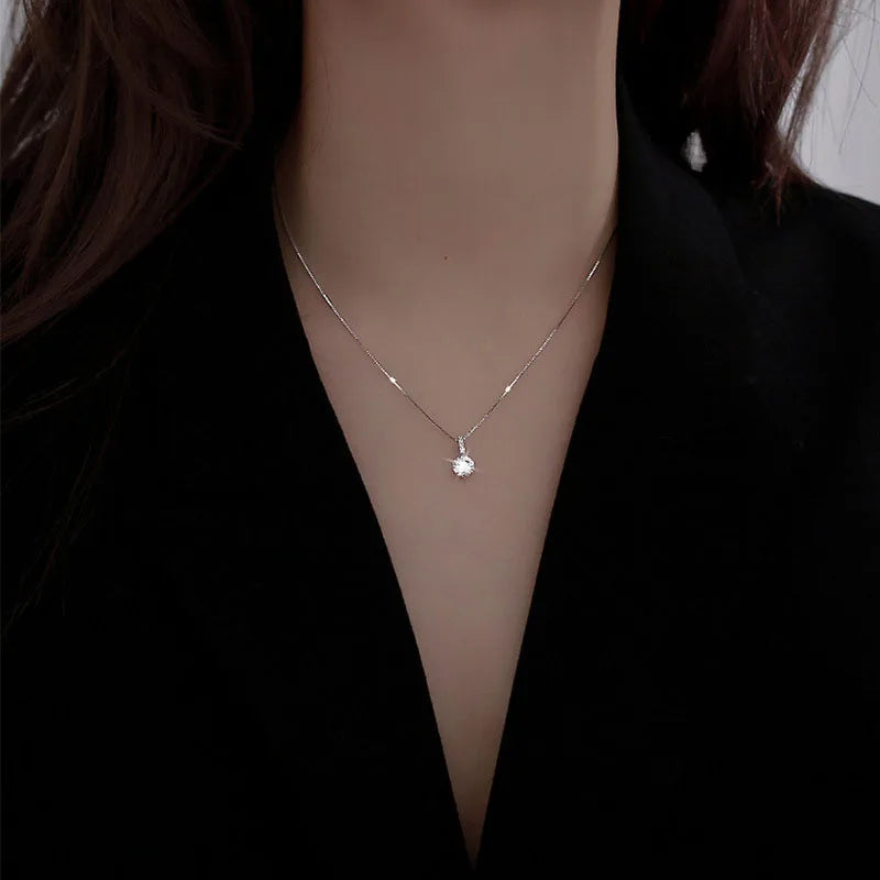 Silver Color Small Zircon Pendant Necklace Female New Simple Clavicle Chain Girl Women Party Gift