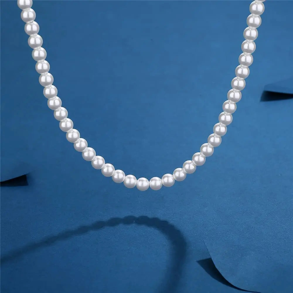 Pearl Necklace Men Simple Handmade Strand Bead Necklace 2022 New Trendy Men Jewelry for Women Girls Wedding Banquet Necklaces