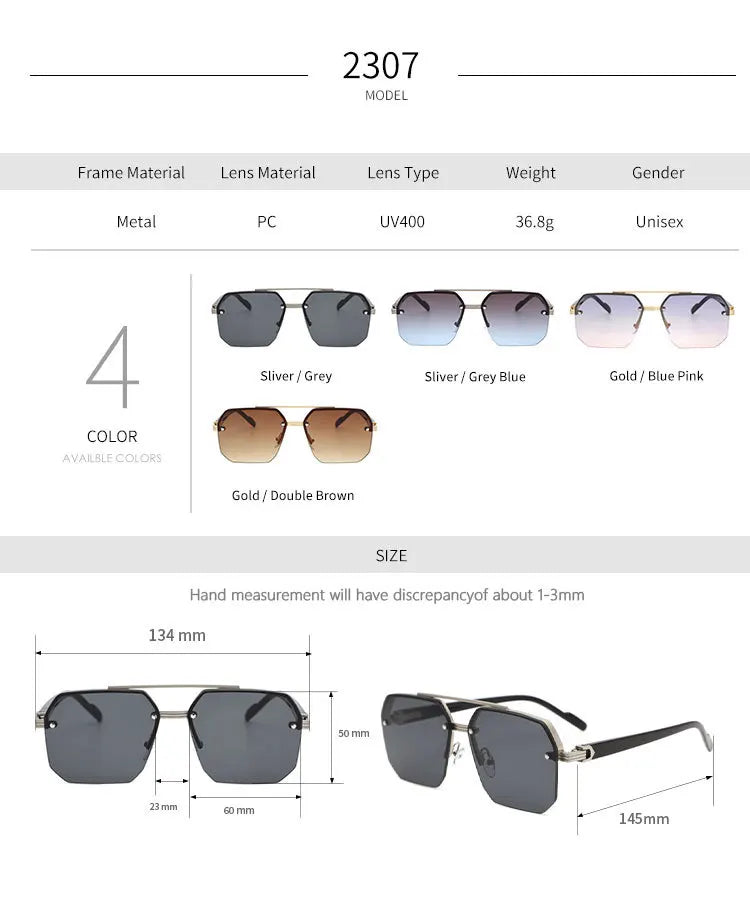 2024 Frameless Sunglasses for Men Personalized Square Small Half Frame Sunglasses Travel Driving UV Resistant Sunglasses