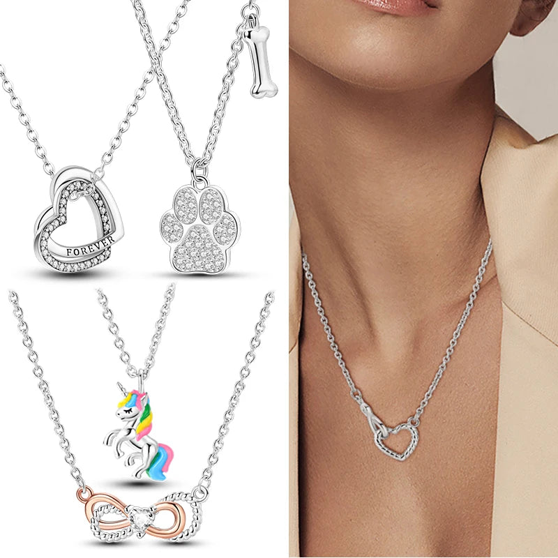 Original 925 Sterling Silver Necklace For Women Class Style Heart Shape Romantic Style High Quality Women Necklace Jewelry Gift