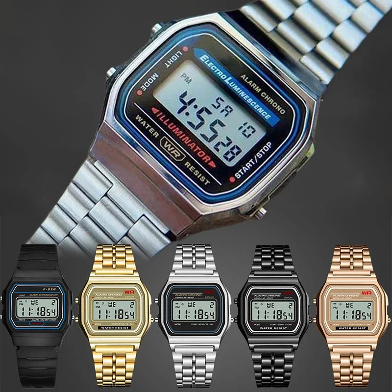 Luxury F91W Band Watch Waterproof Retro Digital Stainless Steel Sports Military Watches Men Women Electronic Wrist Watch Clock