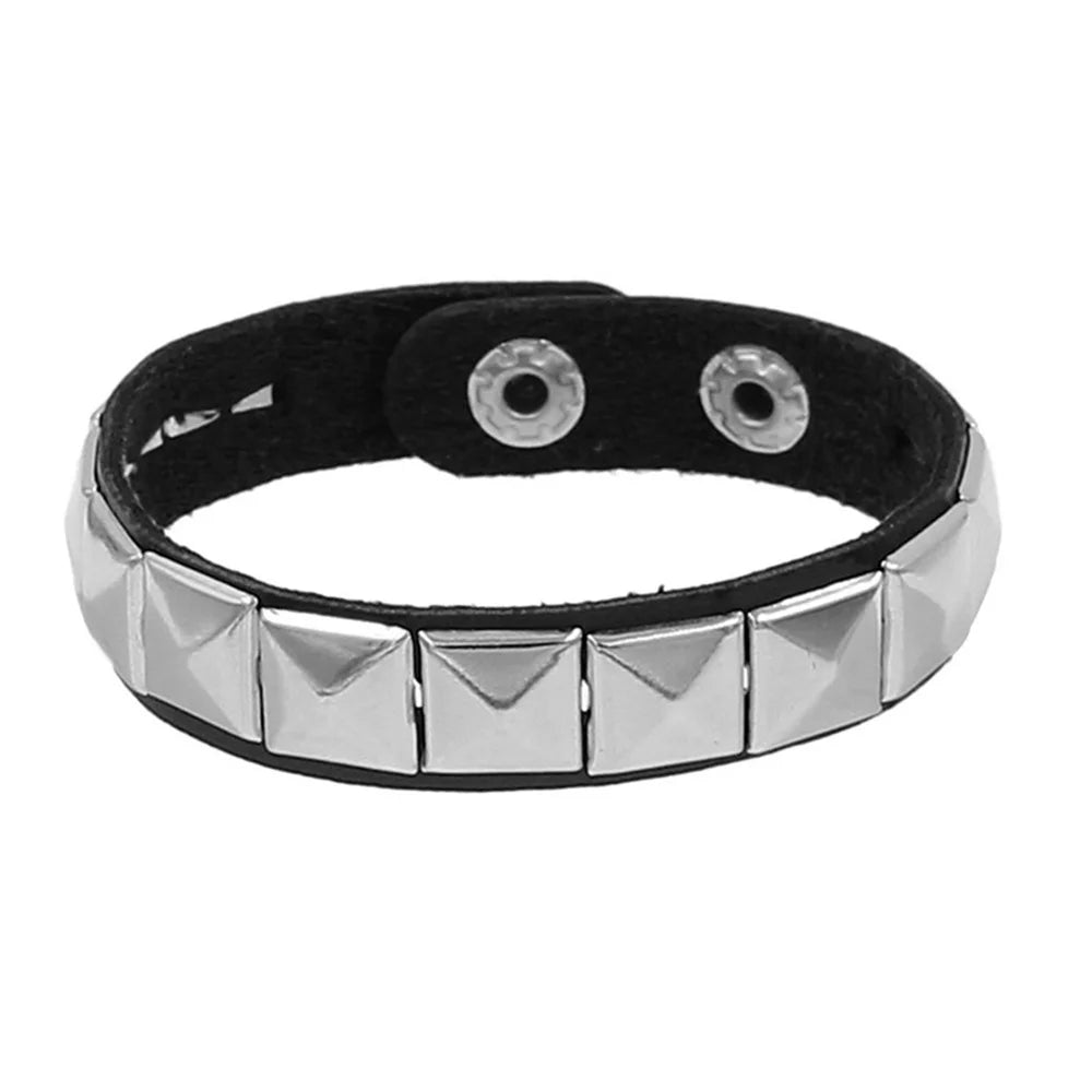 2024 PU Leather Bracelet 80s Punk Bracelet Adjustable Goth Cuff Bracelet Gothic Spiked Rivet Buckle Wristband for Men Women