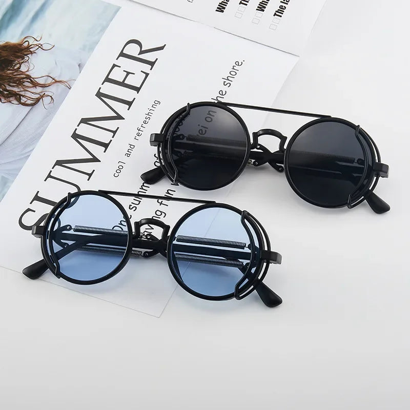 Classic Gothic Steampunk Sunglasses Luxury Brand Designer High Quality Men and Women Retro Round Pc Frame Sunglasses