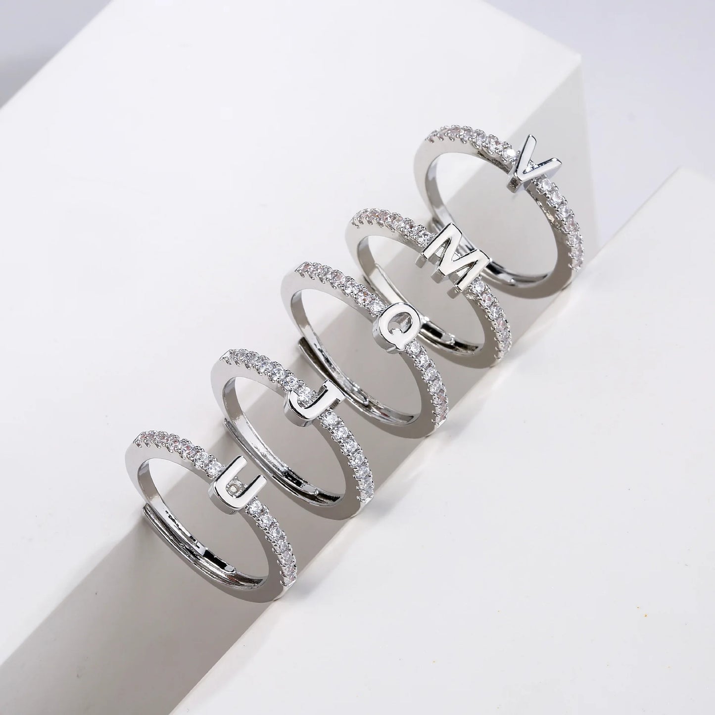 Fashion Initials Letter Ring Women Classic Simple Opening Finger Ring For Women Party Jewelry Gift Wholesale